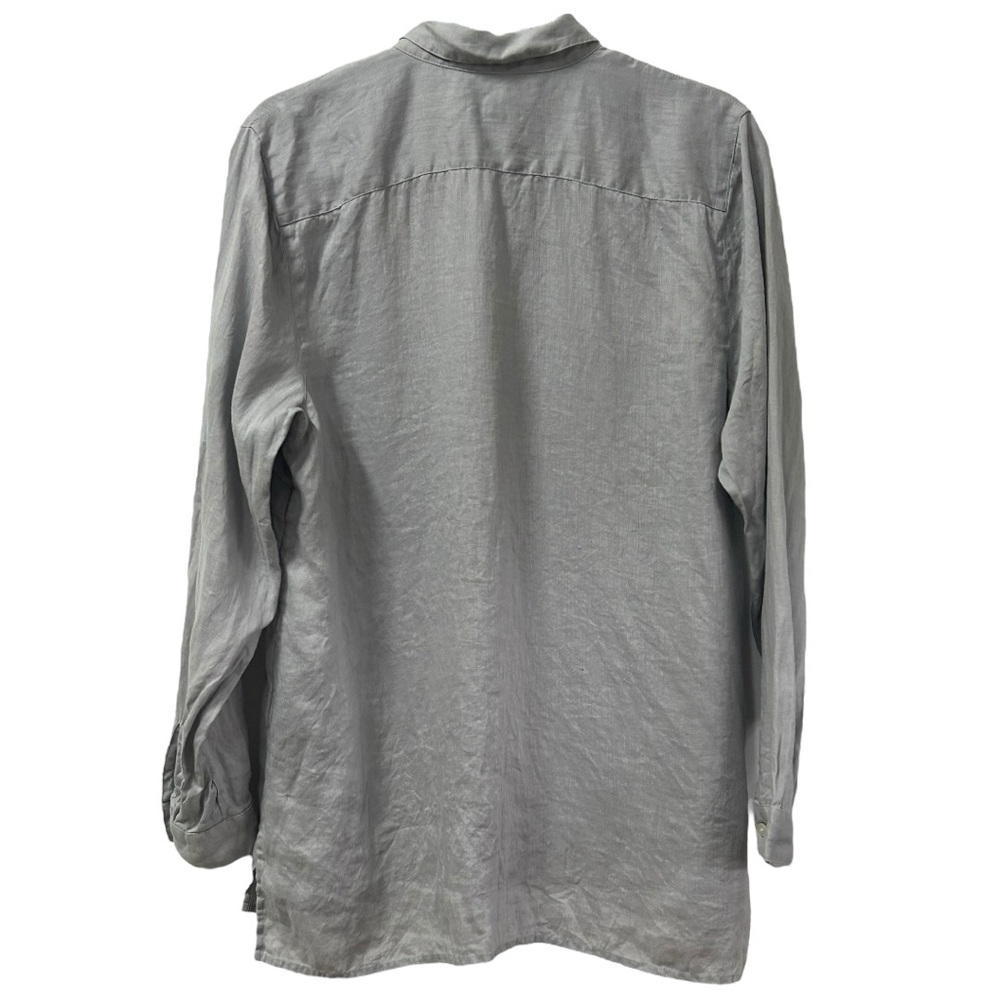 J. Jill Women’s Gray Love Linen Essential Long‎ Sleeve Button Down Shirt  Sz L - Picture 2 of 8
